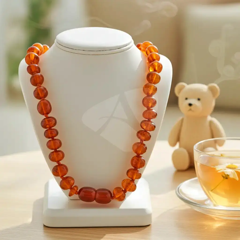 Colar de âmbar bebê barroco cognac polido – 33 cm - Âmbar Báltico Original