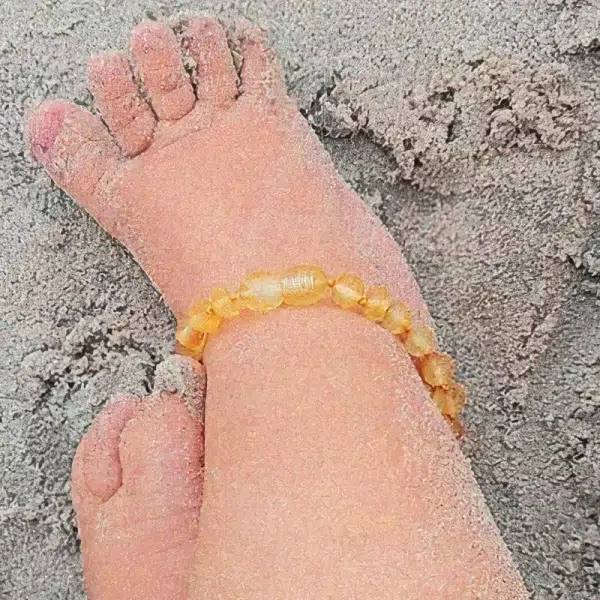 Pulseira / tornozeleira de âmbar bebê barroco limão rústico - 14 cm