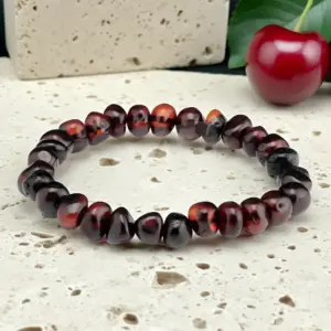 Pulseira de âmbar adulto barroco cherry polido sem fecho - Âmbar Báltico Original