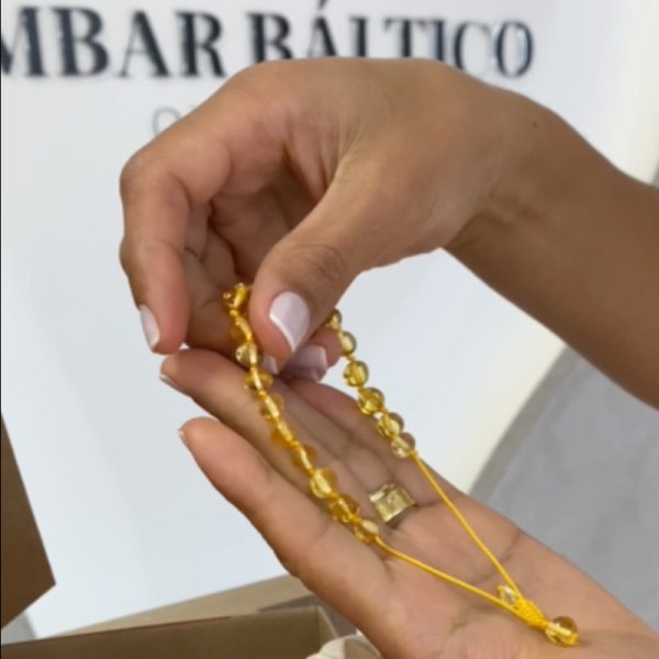 Pulseira shambala de âmbar adulto mel polido ajustável - Imagem 3