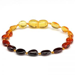 Pulseira / tornozeleira de âmbar bebê olive rainbow polido - 14 cm