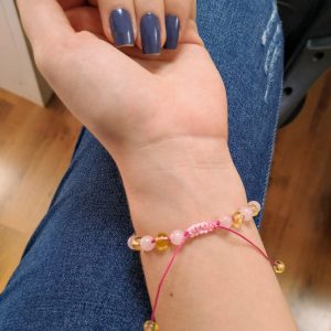 Pulseira shambala de âmbar adulto limão polido e quartzo rosa polido ajustável