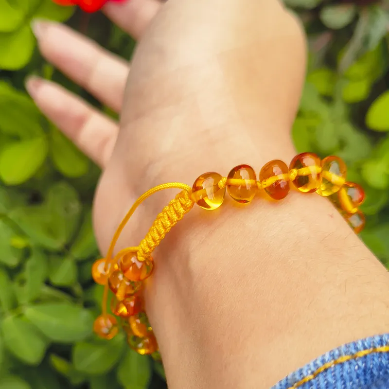 Pulseira shambala de âmbar adulto mel polido ajustável - Âmbar