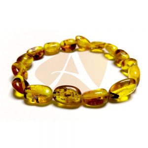 Pulseira de âmbar adulto olive mel com resíduos fósseis polido - 18 cm