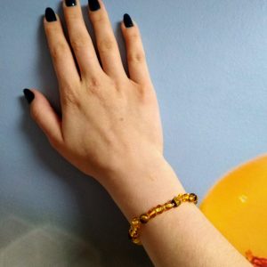 Pulseira de âmbar adulto barroco mel e olho de tigre polido