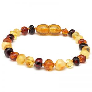 Pulseira / tornozeleira de âmbar bebê barroco multicolor polido - 14 cm
