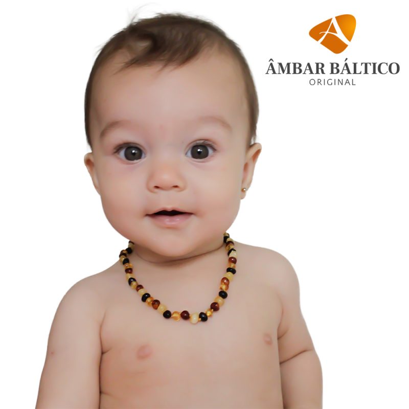 Colar de âmbar bebê barroco multicolor polido - Âmbar Báltico Original