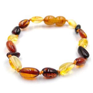 Pulseira / tornozeleira de âmbar criança olive 3 cores polido - 16,5 cm