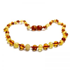 Colar de âmbar bebê barroco multicolor manteiga e cognac polido - 33 cm
