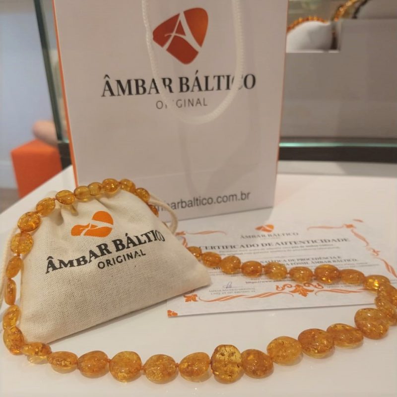 Colar de âmbar adulto olive mel polido premium - 48 cm