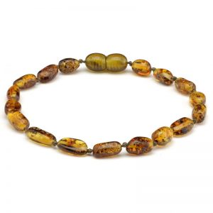 Pulseira de âmbar adulto curativo olive green claro polido - 19 cm
