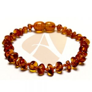 Pulseira / tornozeleira de âmbar bebê arredondado cognac polido - 14 cm