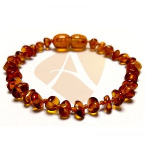 Pulseira / tornozeleira de âmbar bebê arredondado cognac polido - 14 cm