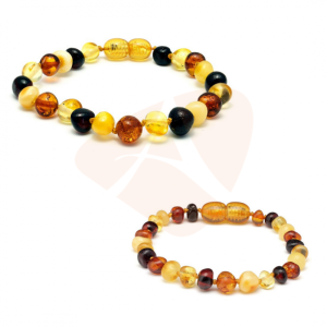 Kit com 2 pulseiras de âmbar para bebê e adulto barroco multicolor polido