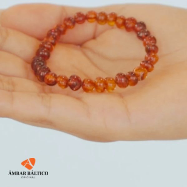 Pulseira de âmbar adulto barroco cognac polido sem fecho - 19 cm - Imagem 2