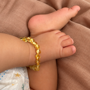 Pulseira / tornozeleira de âmbar bebê barroco limão polido - 14 cm