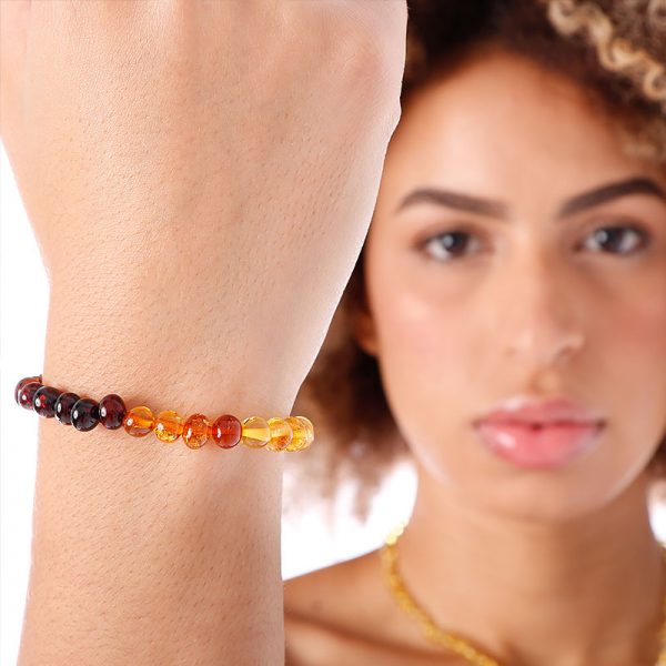 Pulseira de âmbar adulto barroco degradê polido sem fecho - 19 cm - Imagem 2