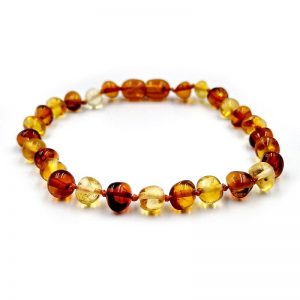 Pulseira de âmbar adulto barroco limão e cognac polido - 19 cm
