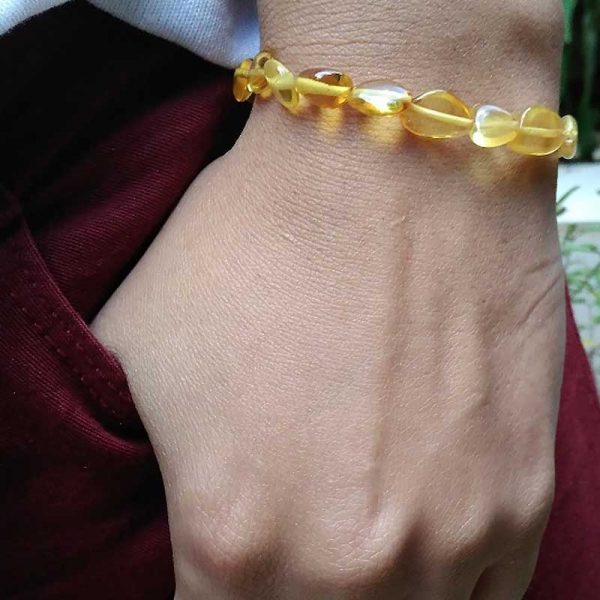 Pulseira de âmbar adulto olive mel polido sem fecho - 18 cm - Imagem 3