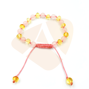 Pulseira shambala de âmbar adulto limão polido e quartzo rosa polido ajustável