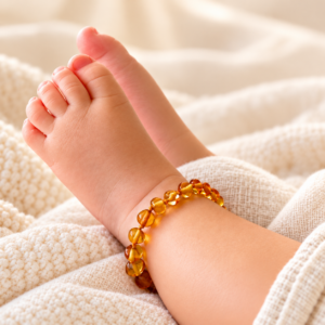Pulseira / tornozeleira de âmbar bebê barroco mel polido - 14 cm