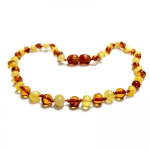 Colar de âmbar criança barroco multicolor manteiga e cognac polido - 38 cm