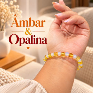 Pulseira de âmbar adulto barroco limão e opalina polido sem fecho - 18 cm
