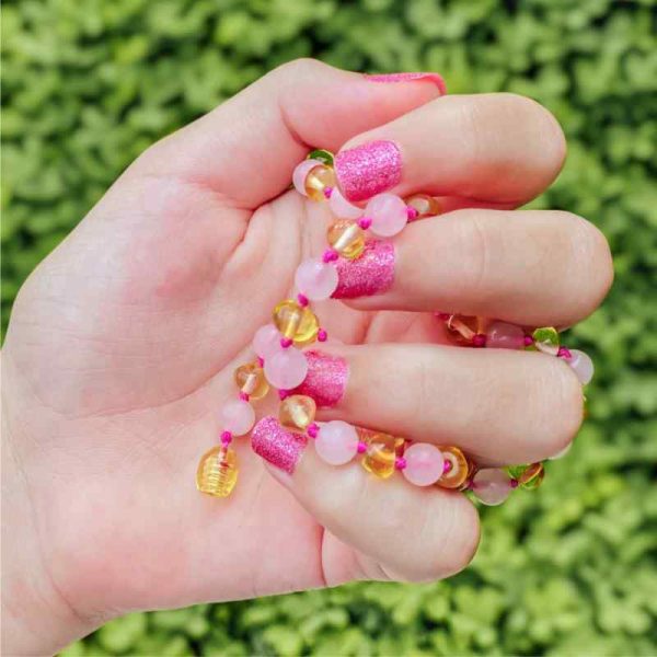 Pulseira de âmbar adulto barroco limão e quartzo rosa polido - Imagem 2
