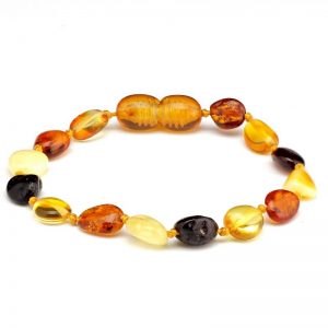 Pulseira / tornozeleira de âmbar bebê olive multicolor polido - 14 cm