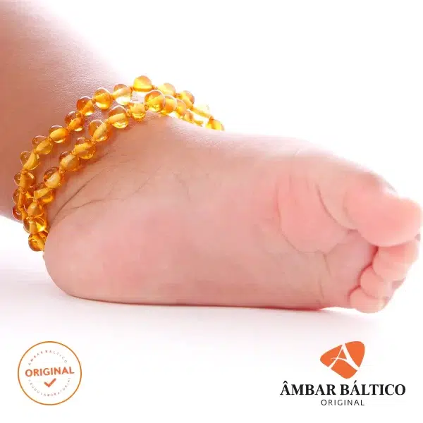 Colar de âmbar bebê barroco mel polido - 33cm