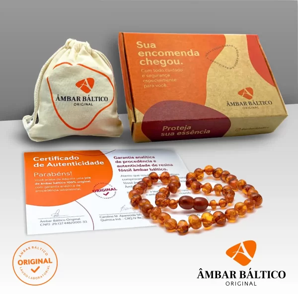 Colar de âmbar adulto barroco cognac polido