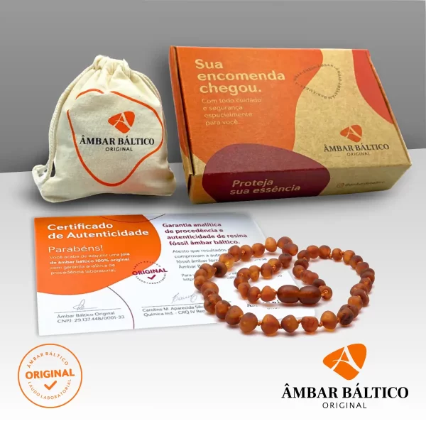 Colar de âmbar adulto barroco cognac rústico