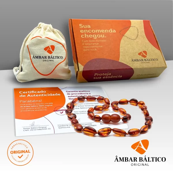 Colar de âmbar adulto olive cognac polido – 45 cm
