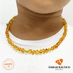 Colar de âmbar criança barroco mel polido - 38 cm