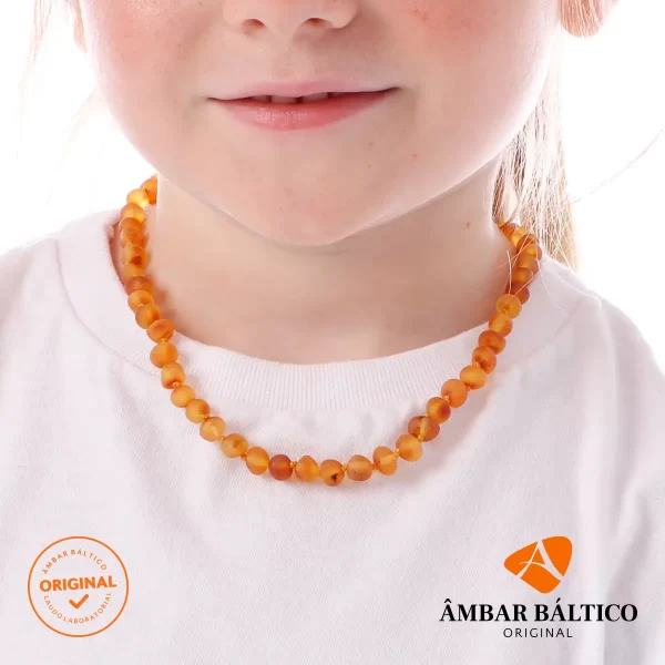 Colar de âmbar criança barroco mel rústico - 38 cm
