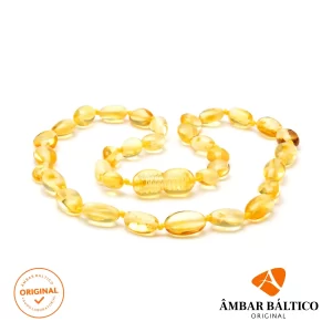 Colar de âmbar criança olive limão polido - 38 cm