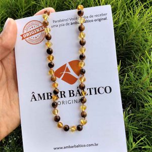 Colar de âmbar adulto barroco mel e olho de tigre polido