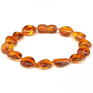 Pulseira de âmbar adulto olive cognac polido com fecho de rosca - 19 cm