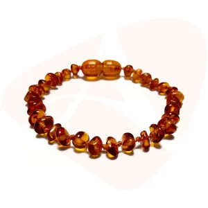 Pulseira / tornozeleira de âmbar bebê arredondado cognac polido - 14 cm