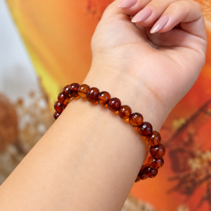 Pulseira de âmbar adulto barroco cognac polido sem fecho - 19 cm