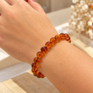Pulseira de âmbar adulto barroco cognac polido sem fecho - 19 cm