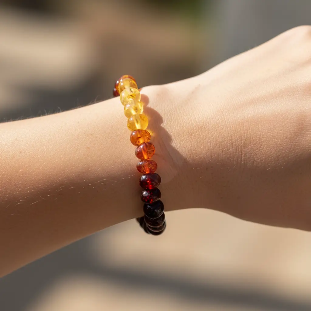 Pulseira de âmbar adulto barroco degradê polido sem fecho - 19 cm - Imagem 2
