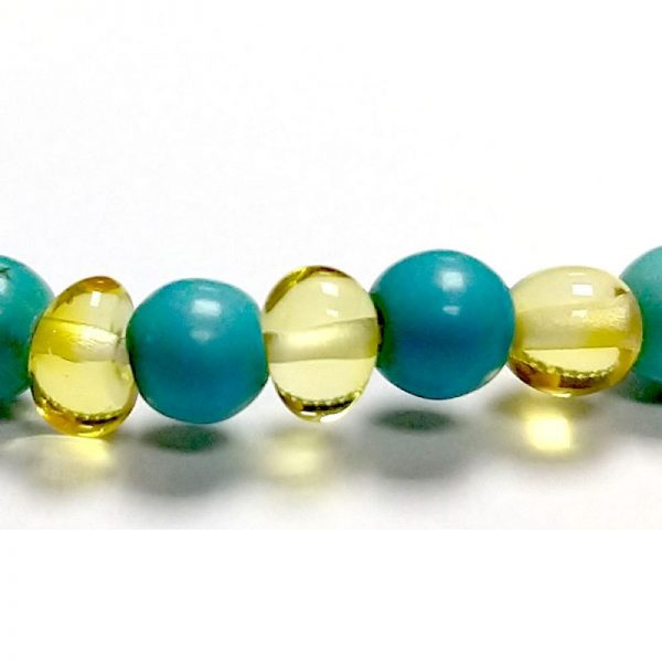 Pulseira de âmbar adulto barroco limão e turquesa polido sem fecho - 18 cm - Imagem 3