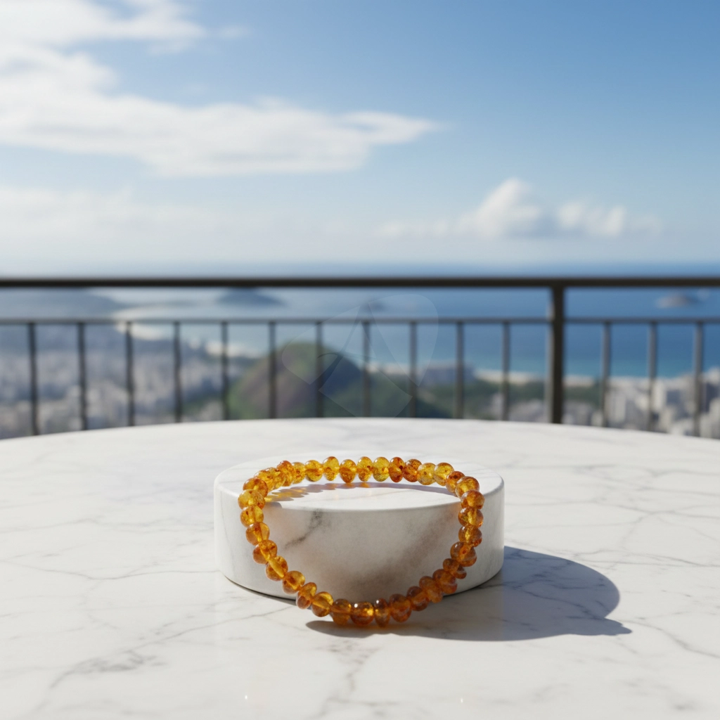 Pulseira de âmbar adulto barroco mel polido sem fecho - 18 cm - Imagem 2