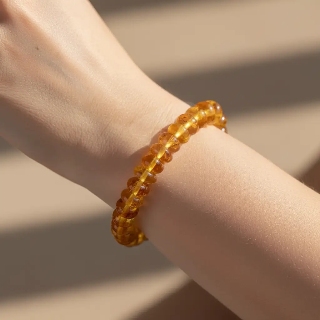Pulseira de âmbar adulto barroco mel polido sem fecho - 18 cm - Imagem 3