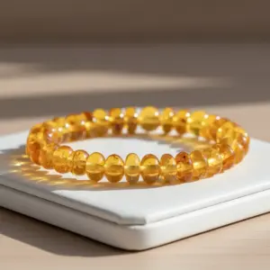Pulseira de âmbar adulto barroco mel polido sem fecho – 18 cm