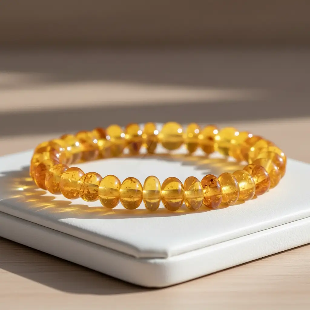 Pulseira de âmbar adulto barroco mel polido sem fecho – 18 cm