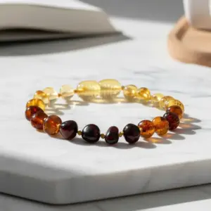 Pulseira de âmbar adulto barroco rainbow polido