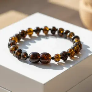 Pulseira de âmbar adulto curativo barroco green polido