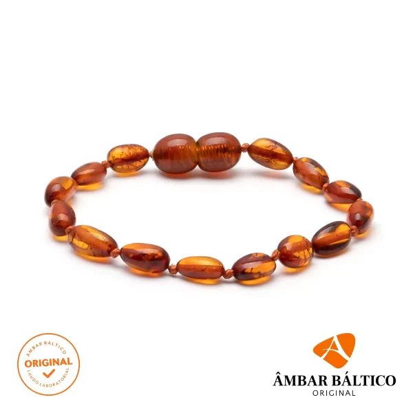 Pulseira / tornozeleira de âmbar bebê olive cognac polido - 14 cm